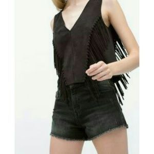 Zara Black Fringe Suede Tank